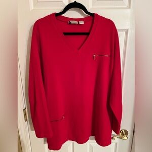 Women's Red Sweater with Gold Zipper Accents